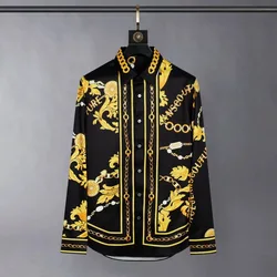 European and American spring and autumn retro floral chain business casual slim long-sleeved shirt men's anti-wrinkle iron-free