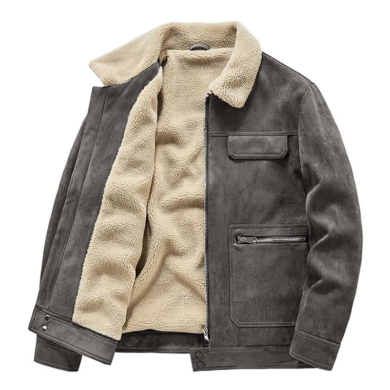 Mcikkny Men Suede Pu Leather Jackets And Coats Multi Pockets Vintage Motorcycle Outwear Tops For Male Clothing