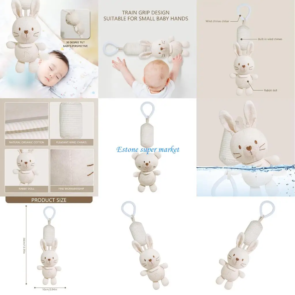 090B オーガニックコットンベビーおしゃぶり風鈴ベビーベッドベビーカーカーシート用鎮静ガラガラ音感覚おもちゃ