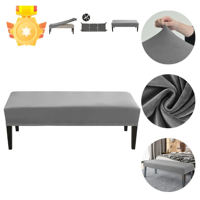 Stretch Velvet Dining Bench Cover Removable Bench Slipcover Washable Bench Seat Protector Rectangle Bench Covers for Dining Room