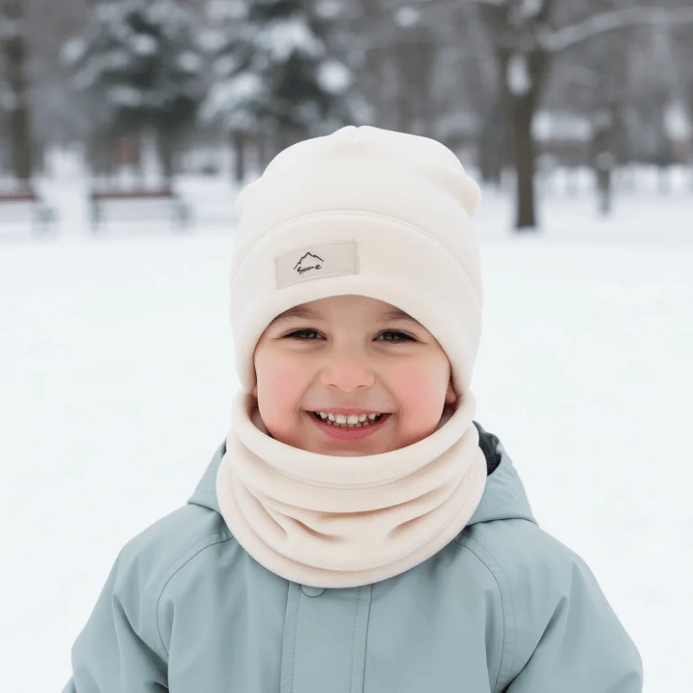 Vielseitiges elastisches Mützen-Schal-Set, Fleece-Futter, einfarbig, kompakter Schal, warm halten, All-Match-Winter-Pullover-Mütze im Freien