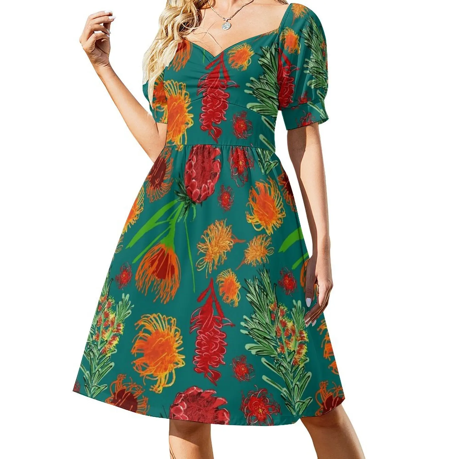 Australian Native Floral Pattern Short Sleeved Dress summer clothes women's summer clothing 2025 Dress