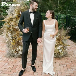 DREAM Customized Open Back Draped Cowl Satin Sheath Wedding Dress Simple Square Neck Sleeveless Sweep Train Bridal Gown 2025