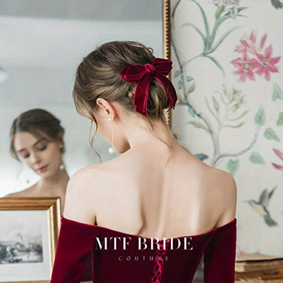 

2PCS Bow Ponytail Clips for Women Girls Elegant Velvet Barrettes with Ribbon Design Hair Claw for Daily Use