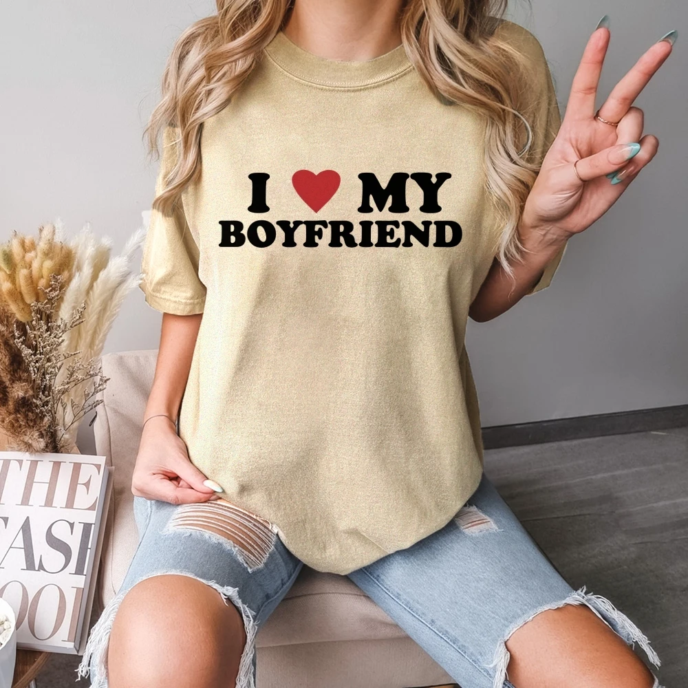 I Love My Boyfriend Women's Short Sleeve Tee Y2k Trendy Stylish Tshirt Comfort Colors Ladies Tops Cotton Shirt Couples Gift