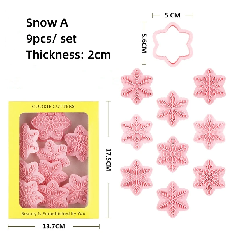 9Pcs Christmas Cookie Mold Snowflake 3D Plastic Cookie Mold  Press Type Cookie Mould Stamp Xmas New Year Party Baking Tools