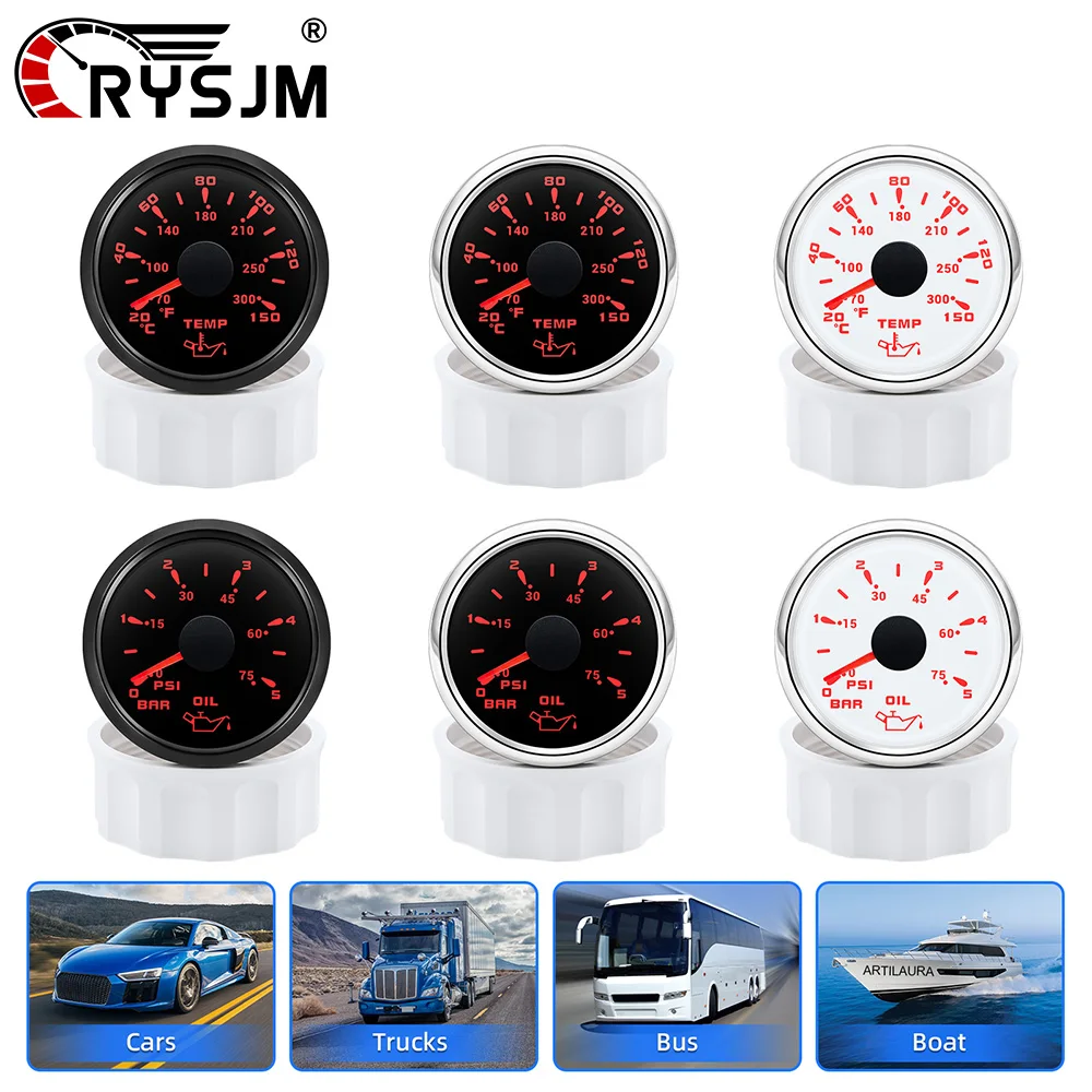 

52MM 7 Colors Backlight Oil Pressure Gauge Oil Temperature Meter Dual Digit Display Waterproof BAR PSI Automobile Instrument