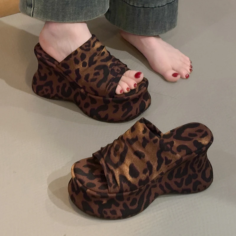 

Leopard Wedges Sandals Women's Platform High Heels Slippers Shoes Summer 2025 Open Toe Causal Shoes Woman Flip Flops Zapatillas