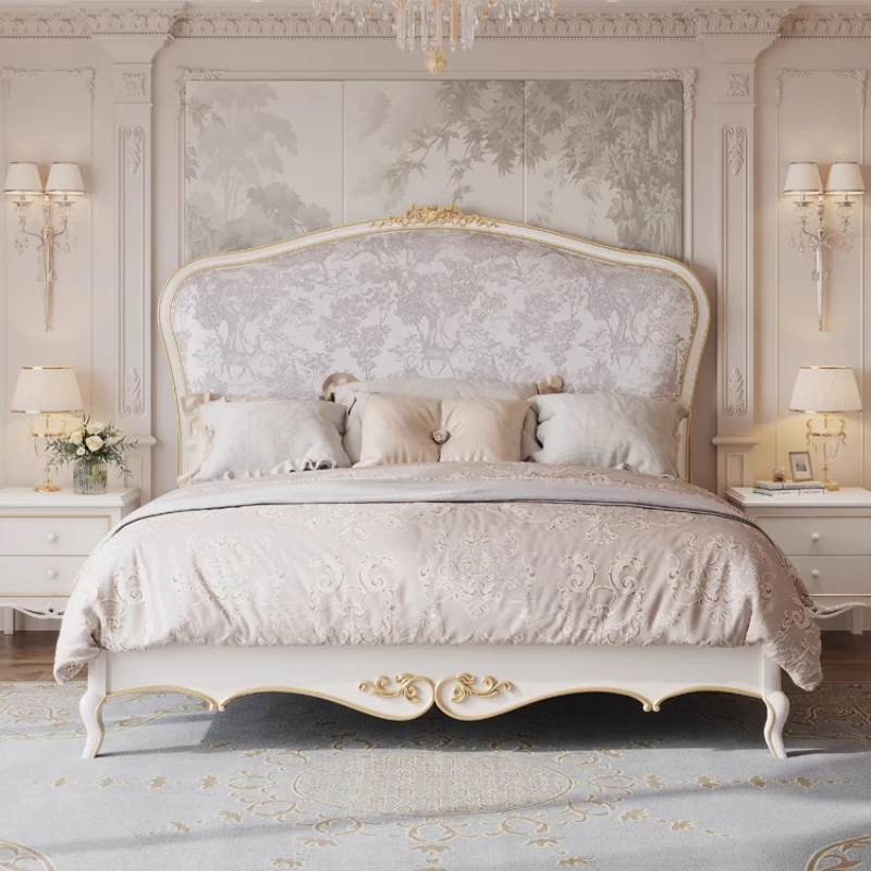 

French Palace Style Bed European Bedroom Fabric Princess Storage Double Bed King American Luxury Cama De Casal Home Furniture