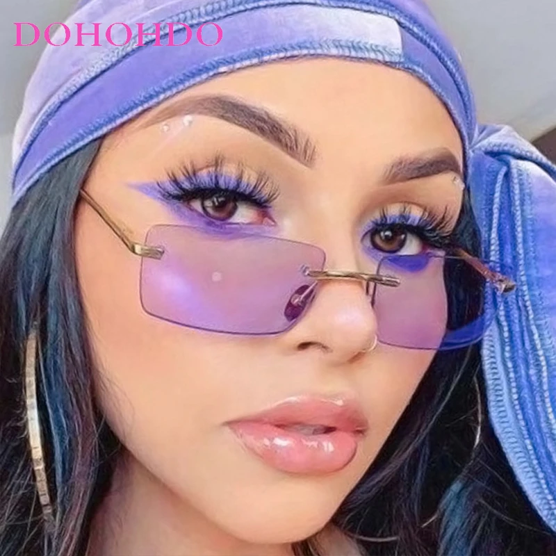 

Luxury Metal Rimless Square Frame Women's Sunglasses Trendy Brand Men's Sun Glasses Street Traveling Photography Eyewear UV400