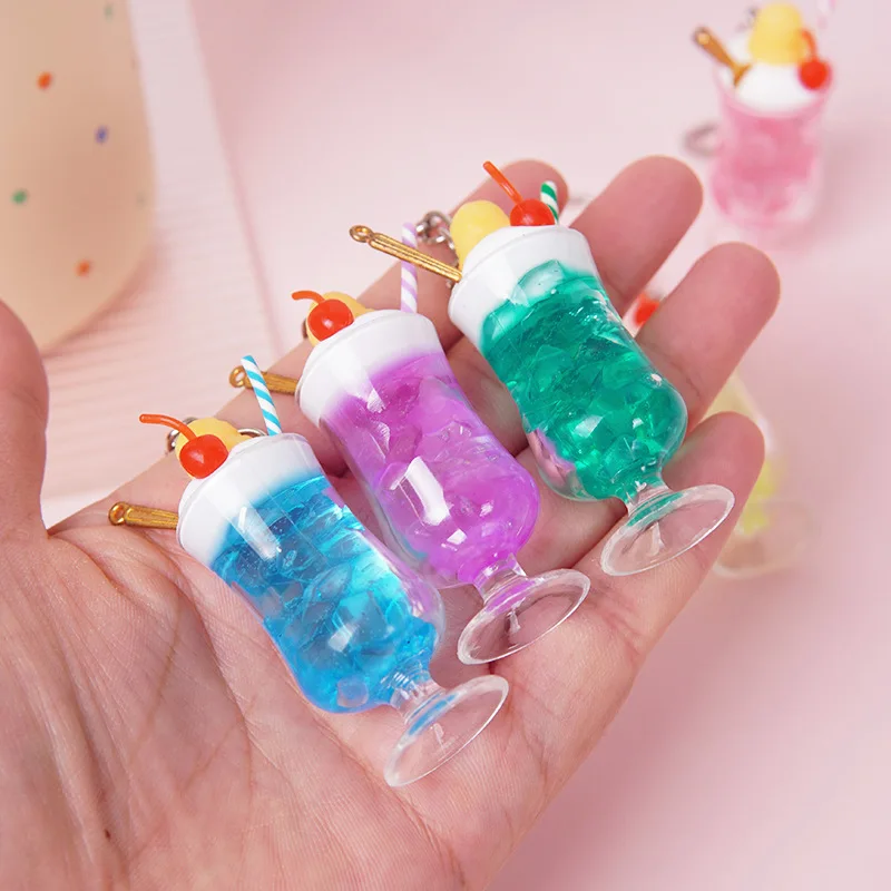New Simulation Ice Cream Cup Model Key Chain Pendant Cute Ice Dream Cup Pendant Key Ring Party Gift Jewelry Wholesale