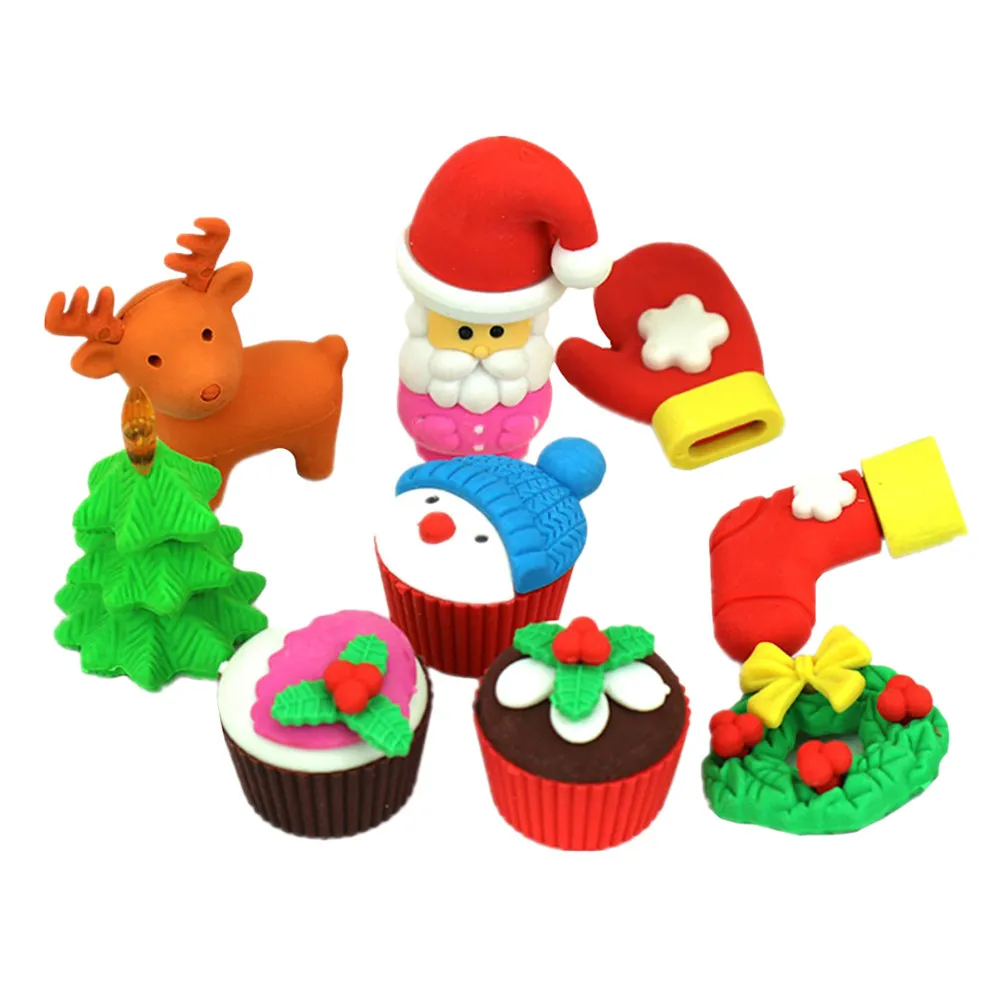 12pcs Christmas Santa Erasers – Soft Safe Student Art Drawing Erasers for School Office Pencil Writing