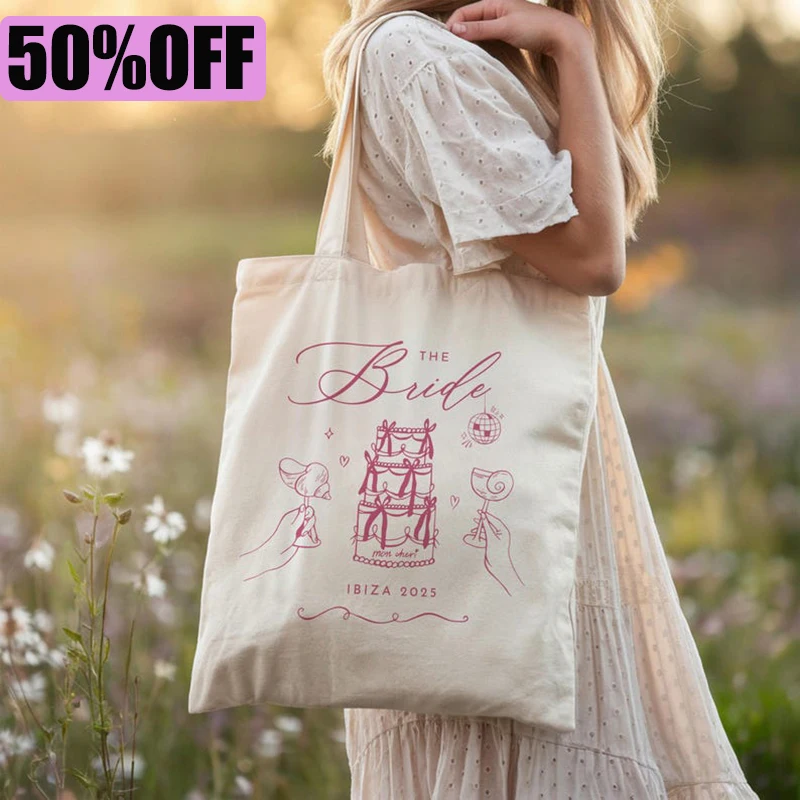 

Custom Wedding Tote Bag Personalized Bride Canvas Bachelorette Party Gift Hen Weekend Present Wedding Welcome Pouch for Guests