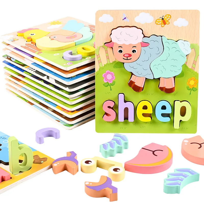 

1-3 Years Old Kids 3D Jigsaw Wooden Early Education Cognition Montessori Puzzle Toy Building Blocks Shape Matching Kids Toys