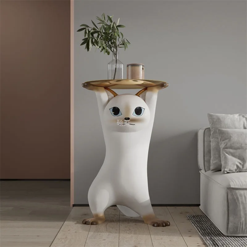 Housewarming Gift Cat Coffee Table, Large Floor Tray Ornament Living Room Sofa Side TV Stand Decor