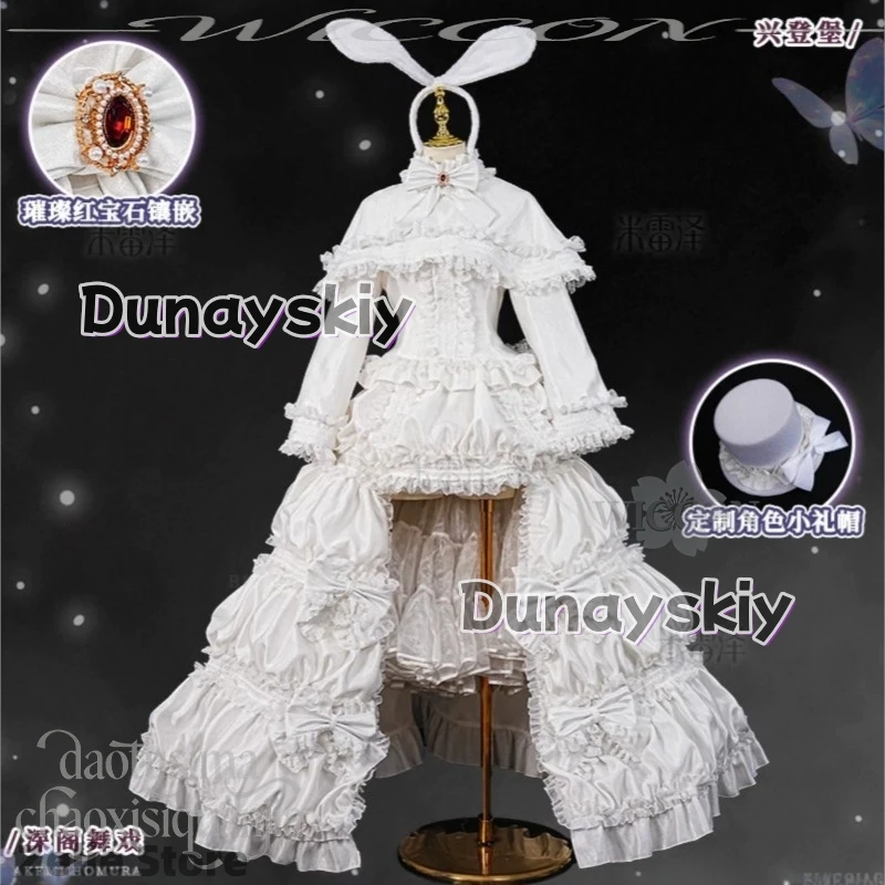 

Anime Game Project Sekai Cosplay Mikuuu New Outfit Long White Retro Cake Dress Rabbit Headband Kawaii Classic Lolita Halloween
