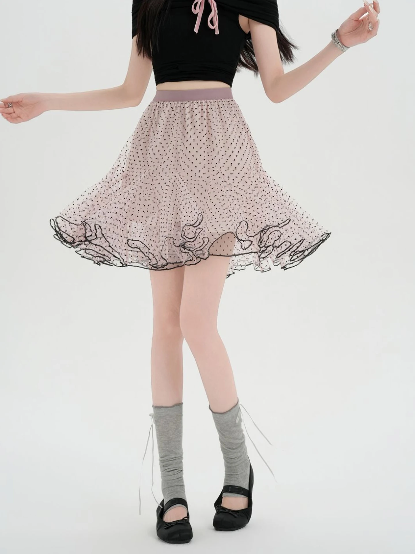 

Sweet Polka Dot A-Line Skirt Women's Summer Slimming Versatile Attractive Half-length Skirts Elastic Waist Design