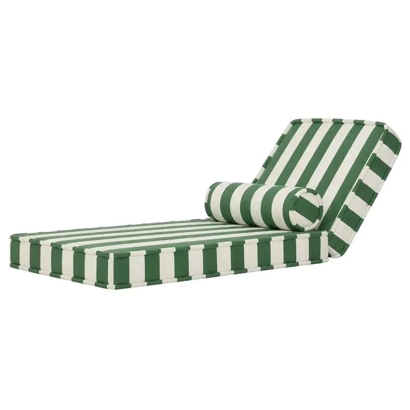Outdoor forest green and white striped waterproof anti-ultraviolet quick-drying high-density foam back recliner cushion