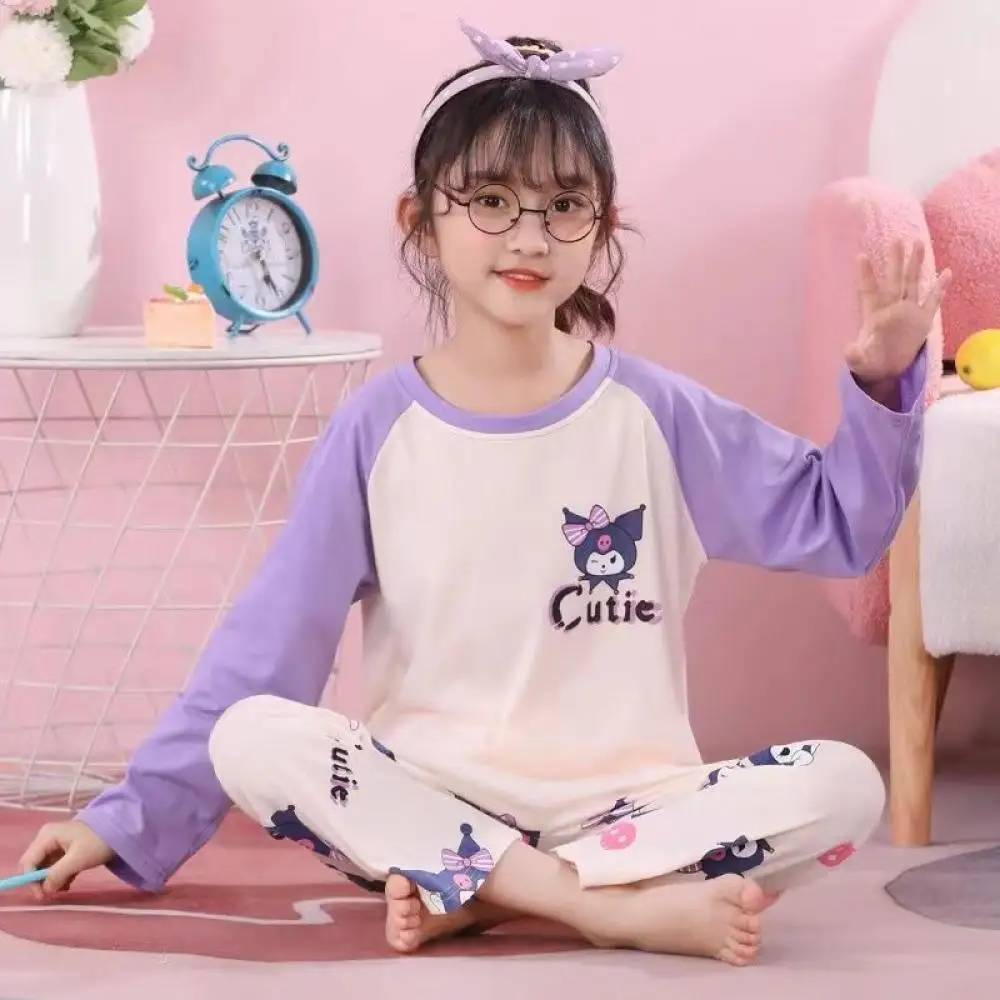 

Sanrio Kuromi Cinnamoroll My Melody Girls Pajamas Suit Anime Nightwear Casual Kids Homewear Spring Autumn Children's Clothing