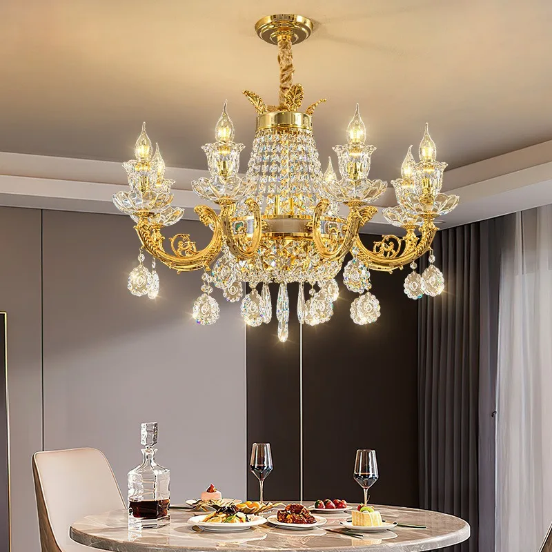 Golden Candle Crystal Lamp French High-end Dining Room Bedroom Lamp New Hot Sale Light Luxury Atmosphere Living Room Chandelier