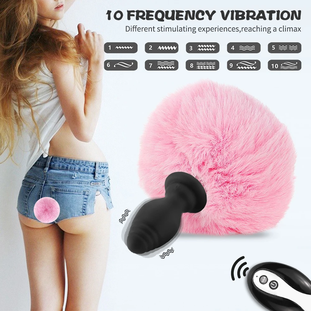 Vibration Cute Rabbit Tail Anal Plug Fluffy Plush Sexy Bunny Girl Cosplay Erotic Sexy Toy For Woman Men Couples Butt Plug Tail