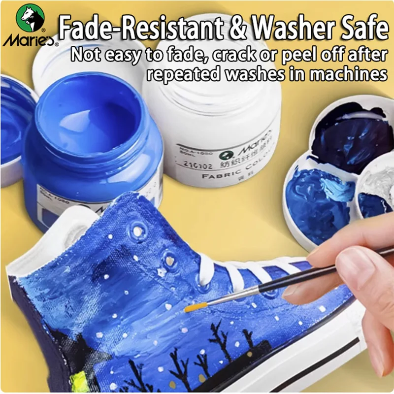 5 Flaschen Marie's Stofffarben-Set, 50 ml/1,69 oz, leuchtende Farben, schnelltrocknend, geeignet für Kleidung, Stofftaschen, ideal für Erwachsene. – Detail 4