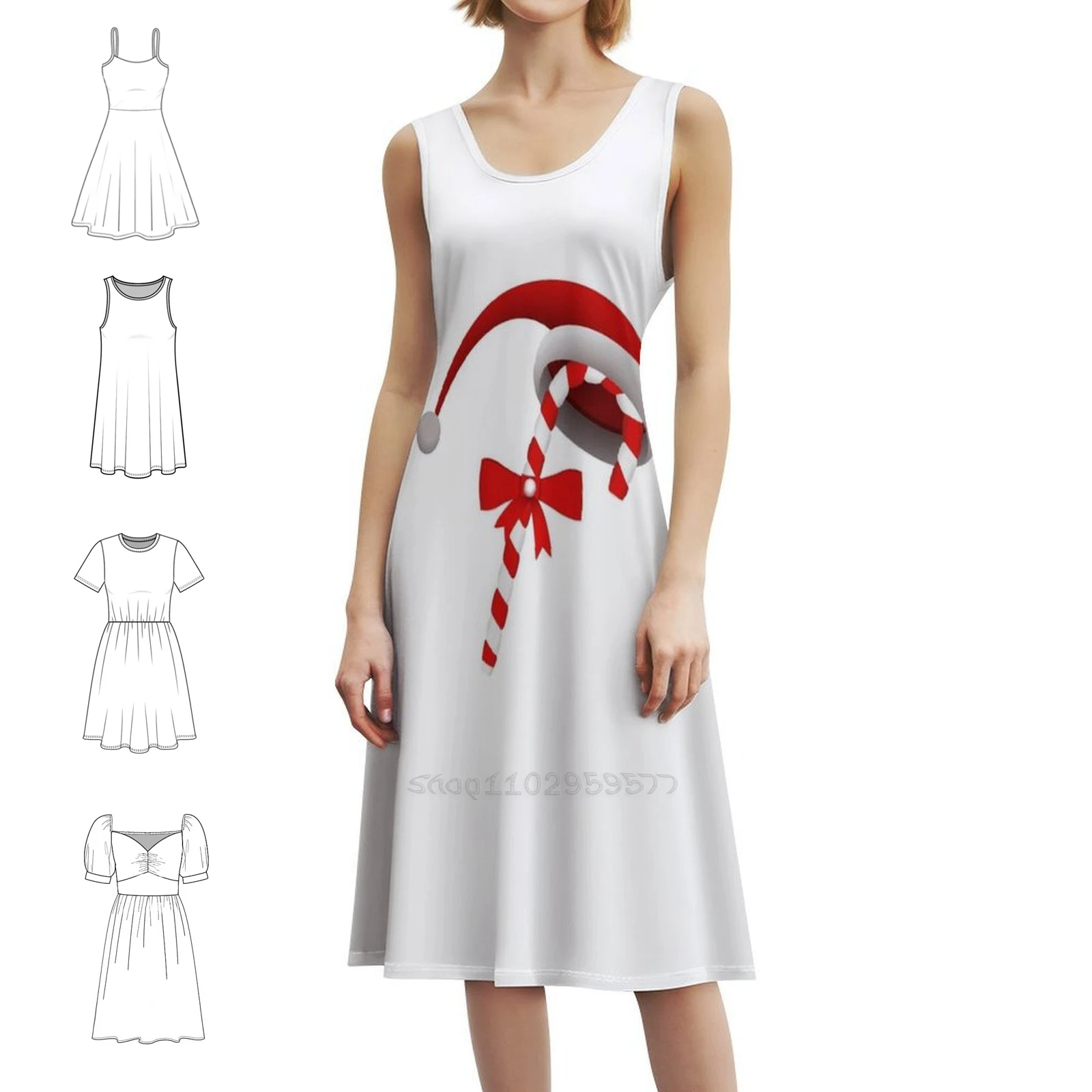 

Рождественская шляпа Candy Cane, женское элегантное праздничное платье, платье трапециевидной формы с короткими/длинными/без рукавов, варианты Candy Cane, Рождество Merry