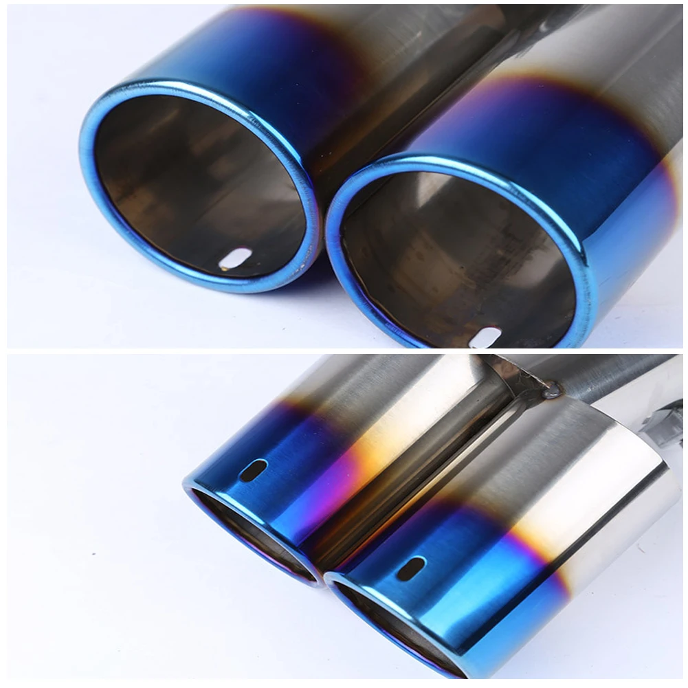 Car Decoration  Exhaust Tailpipe Y-shape Noise Canceler Tip Trim End Pipe Auto Blue Dual Stainless Steel