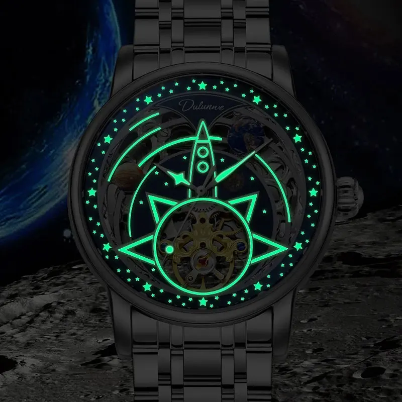 DULUNWE Nuovo Top Brand Design Orologi da uomo Movimento automatico di lusso Orologi meccanici Orologio da polso Tourbillon luminoso impermeabile