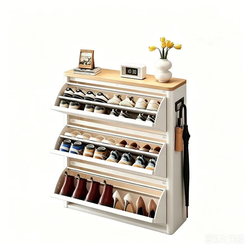 Ultra Thin Steel Tilting Shoe Cabinet, Slim Entryway Shoe Rack, Flip Storage Organizer for Home Hallway Space Saving