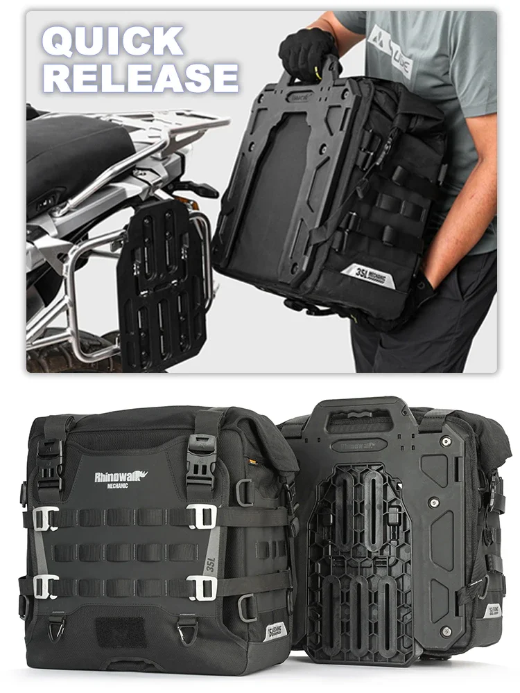 Rhinowalk Motorcycle Quick Release Side Bag, Mechanic Series 35 Liter Side Rack Luggages For Motorcycle Touring