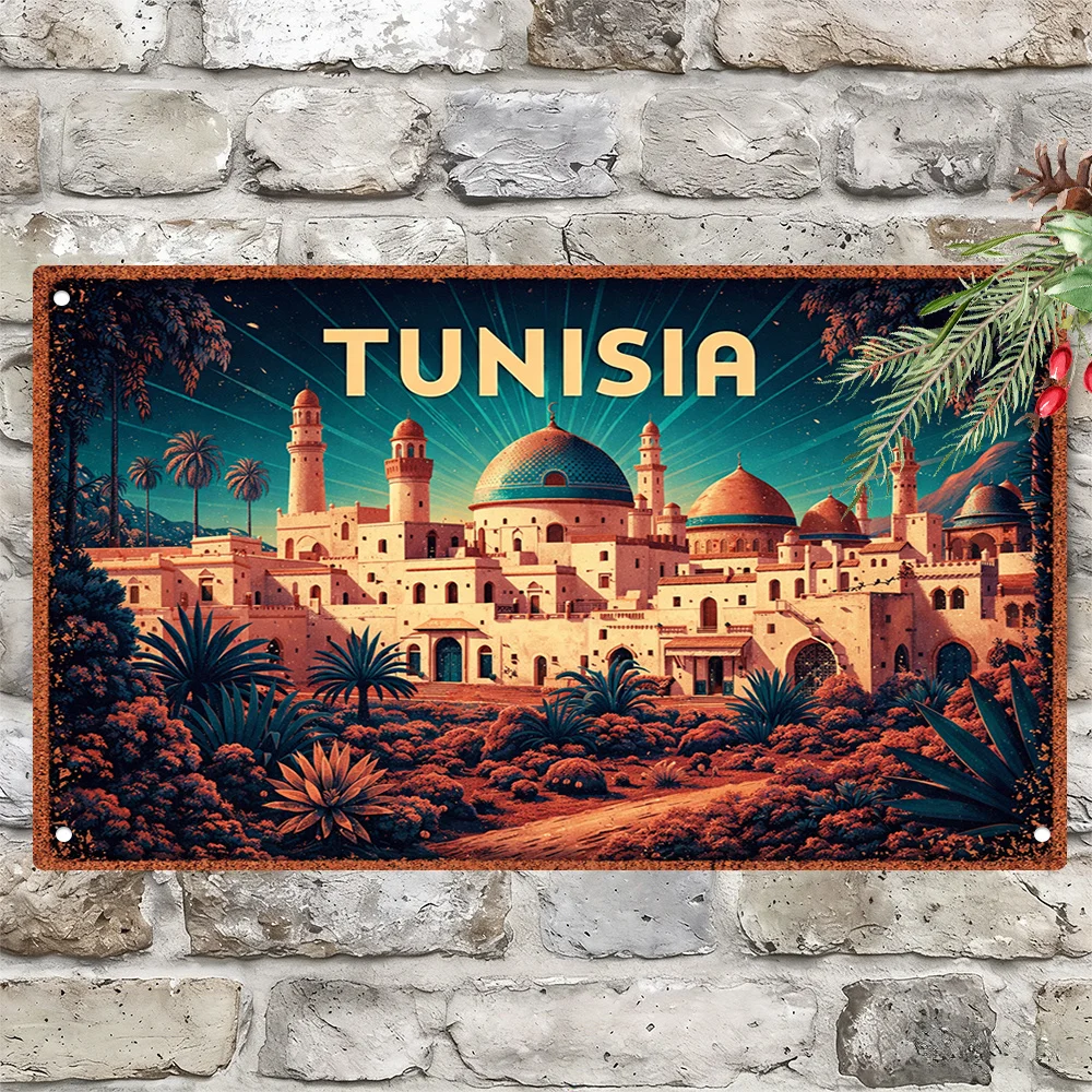 2D Flat, 1pc Tunisia Vintage Tinplate Painting Wall Art for Living Room Bedroom Hallway Kitchen Decoration Gift for Him or Her H