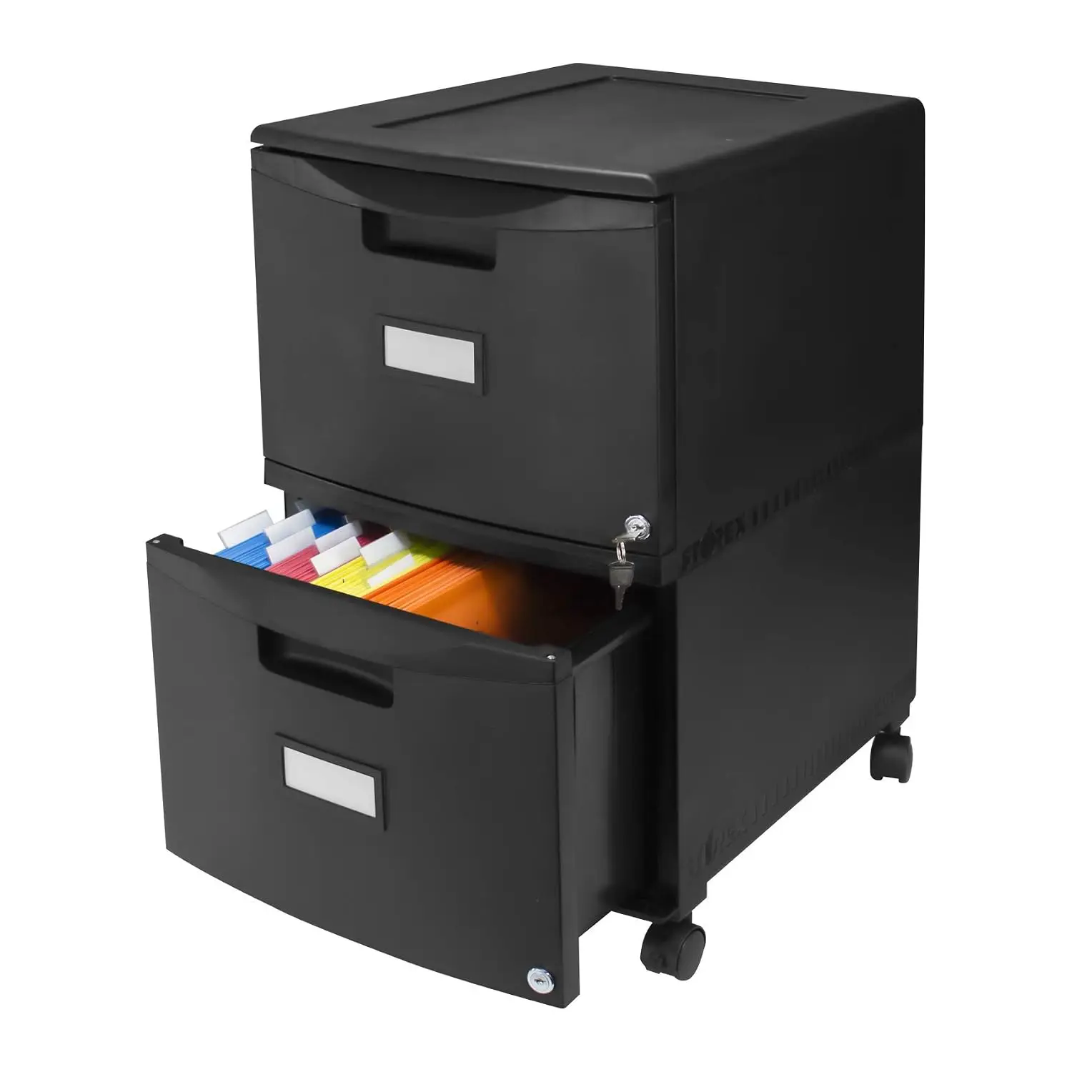 Plastic 2-Drawer Mobile File Cabinet Locking Document Organizer with Casters for Home Office Black 1-Pack, Customized