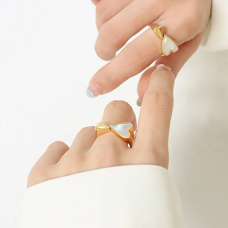 Anelli regolabili stile INS - Anelli a nocche minimalisti Anelli a conchiglia bianca e a forma di cuore Fasce personalizzate per coppie