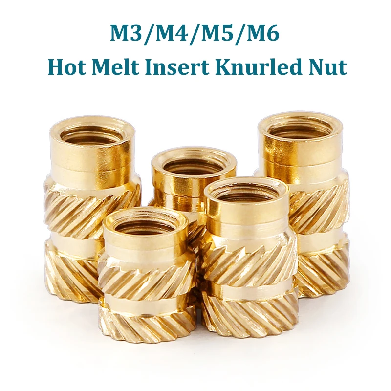 50pcs Brass Hot Melt Insert Knurled Nut M3 M4 M5 M6 Thread Heat Double Twill Injection Molding Embedment Nut 3D Printer Parts
