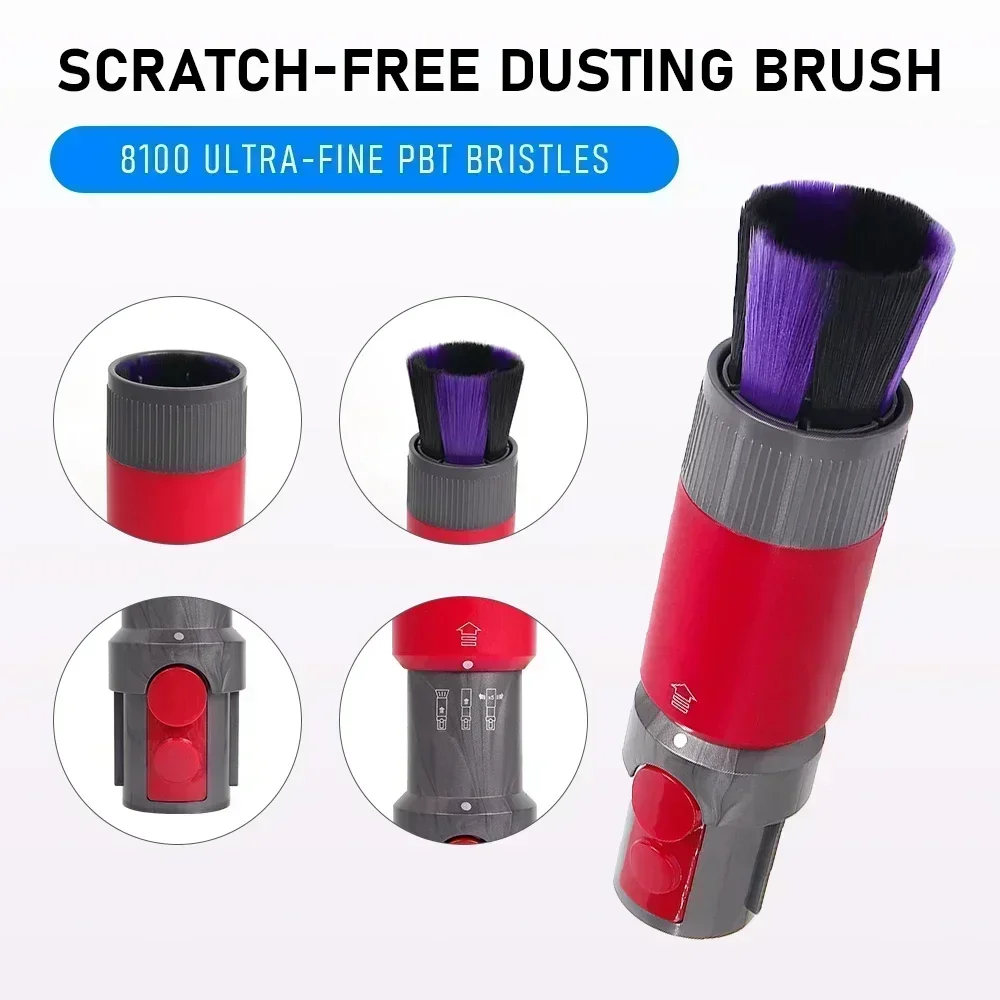 Dusting Brush Flexible Extension Hose For Dyson V7 V8 V10 V11 V15 Vacuum Cleaner Soft Bristles Brush Self-cleaning Accessories