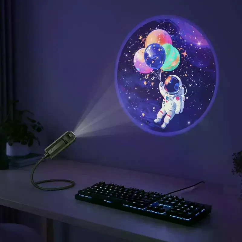 

LED USB Projector Light 8pcs Planet Hearts Moon Astronauts Projection Patterns Ceiling Decorative Night Light