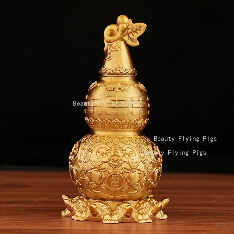 1pc Metal Gourd Ornament Bottom Bagua Diagram Feng Shui Gourd Statue Home Decoration Office Desk Decoration Lucky Decorations