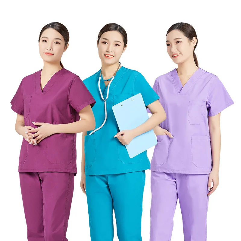 Multi-coloured Nurses Uniforms Hand Wash Clothes Short Sleeve Split Suit Medical and Nursing Work Uniforms for Men and Women