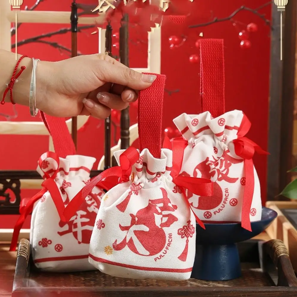 Bolsa vermelha de grande capacidade com laço, ano novo, balde de doces, bolsa festiva de açúcar, estilo coreano, casamento