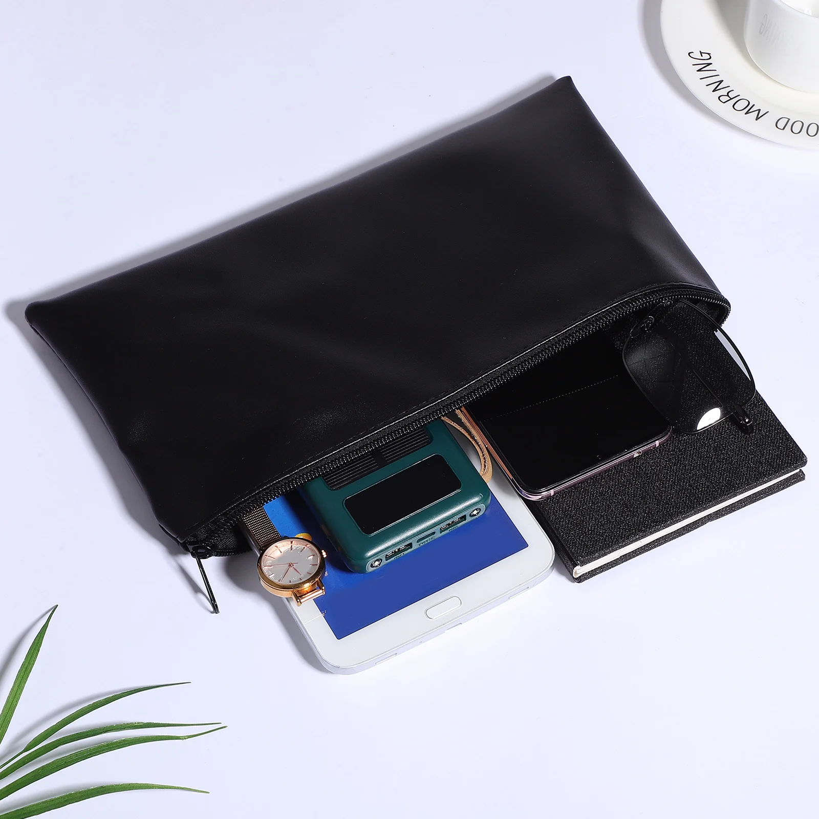 

2 pcs Money Bag For Cash Receipt Pouch Coin Holder Pu Travel Wallet Zipper Closure Portable Organizer Folder For Women