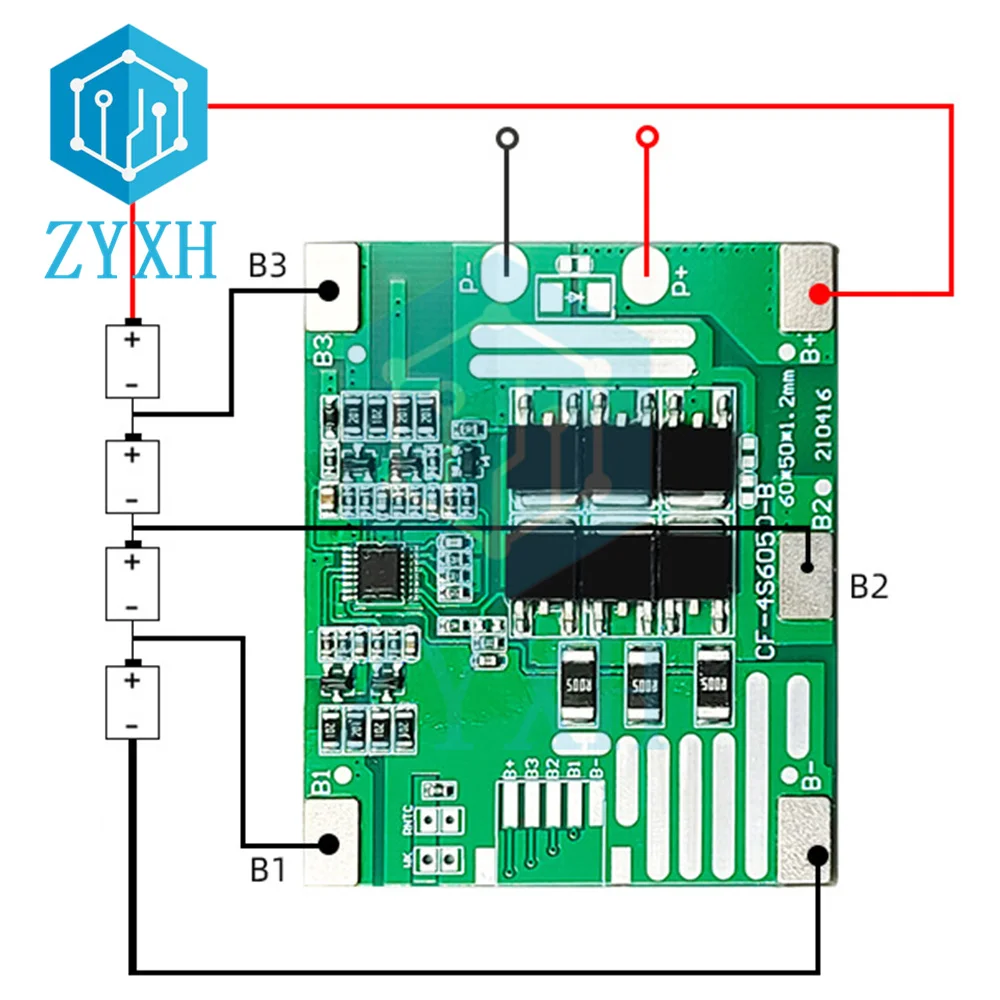 Balanced 4S LiFePO4/Ternary Lithium Battery 18650 Protection Board 14.6V 6A 12A 15A Same Port for BMS Power Tool/Solar Light