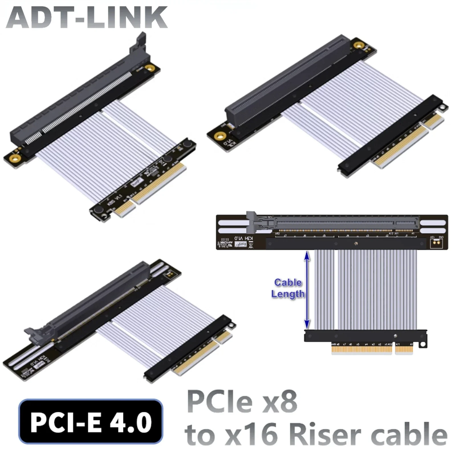 

ADT-Link PCIe 4.0/3.0 x8 to PCIE x16 Graphics Card Riser Adapter 16x PCI-E 4.0 PCI-Express 90 180 Degree for AMD NVIDIA Gpu Card