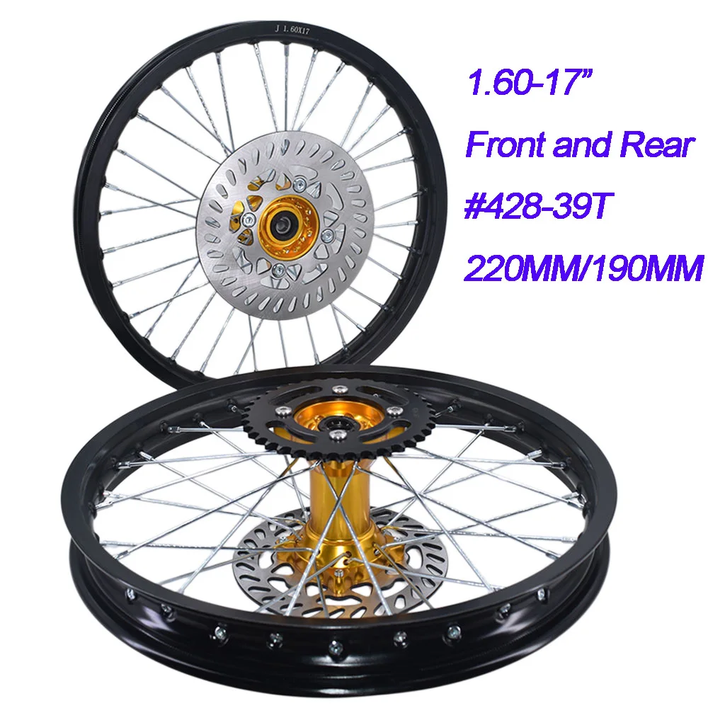 1.60-17 Inch Front And Rear Aluminum Alloy Wheel Rims CNC Hub #428 Sprocket Brake Disc Plate 220MM/190MM