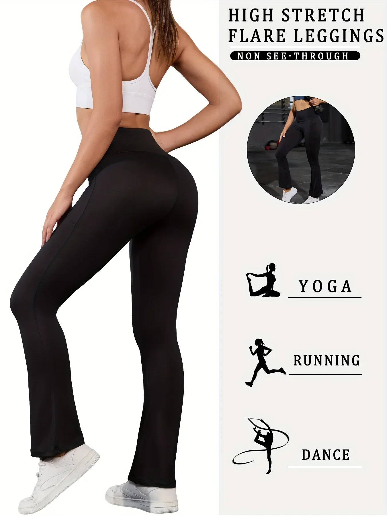 3er-Pack superweiche Flare-Leggings für Damen mit Taschen, hoher Taille, Bauchkontrolle, Workout, Yoga, Push-Up, Fitnessstudio, Fitness, Schlaghose