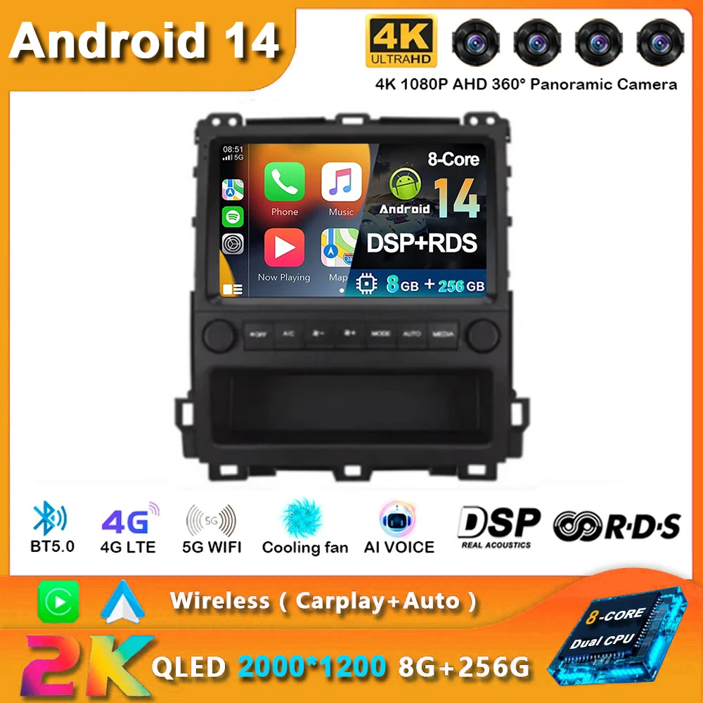 Android 14 For Toyota Land Cruiser Prado 120 For Lexus GX470 GX 470 J120 2002-2009 Car Radio Multimedia Video Player Navigation