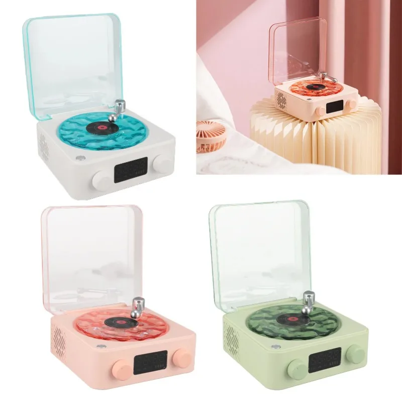 Ocean Record Player  Speaker Multifunction Stereo Sound Wireless Bluetooth Speaker with Night Light Battery Display for Office