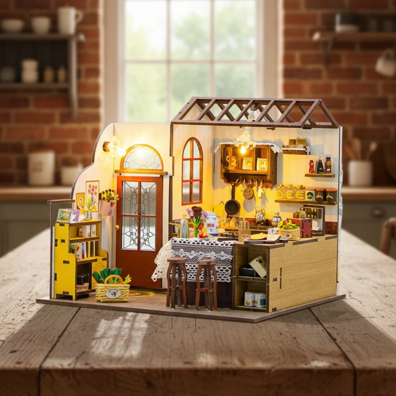 OUZEY DIY Kit de construção de villa de praia em miniatura - Casa de bonecas de madeira 3D com móveis, modelo de tema à beira-mar e presente de aniversário