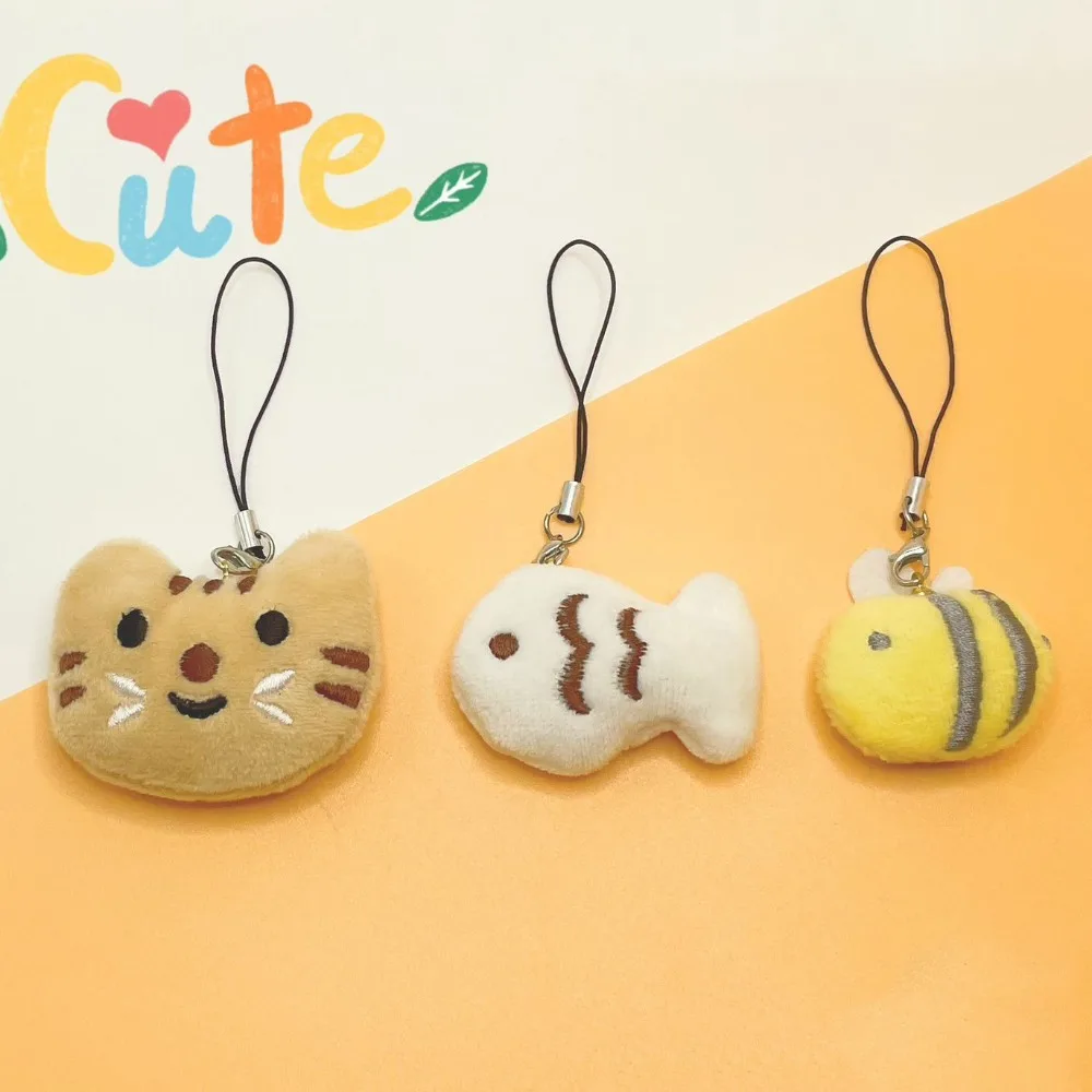 Kawaii Cat Fish Phone Strap Charm Keycord Landyard Toy Plush Taiyaki Pendant Keychain