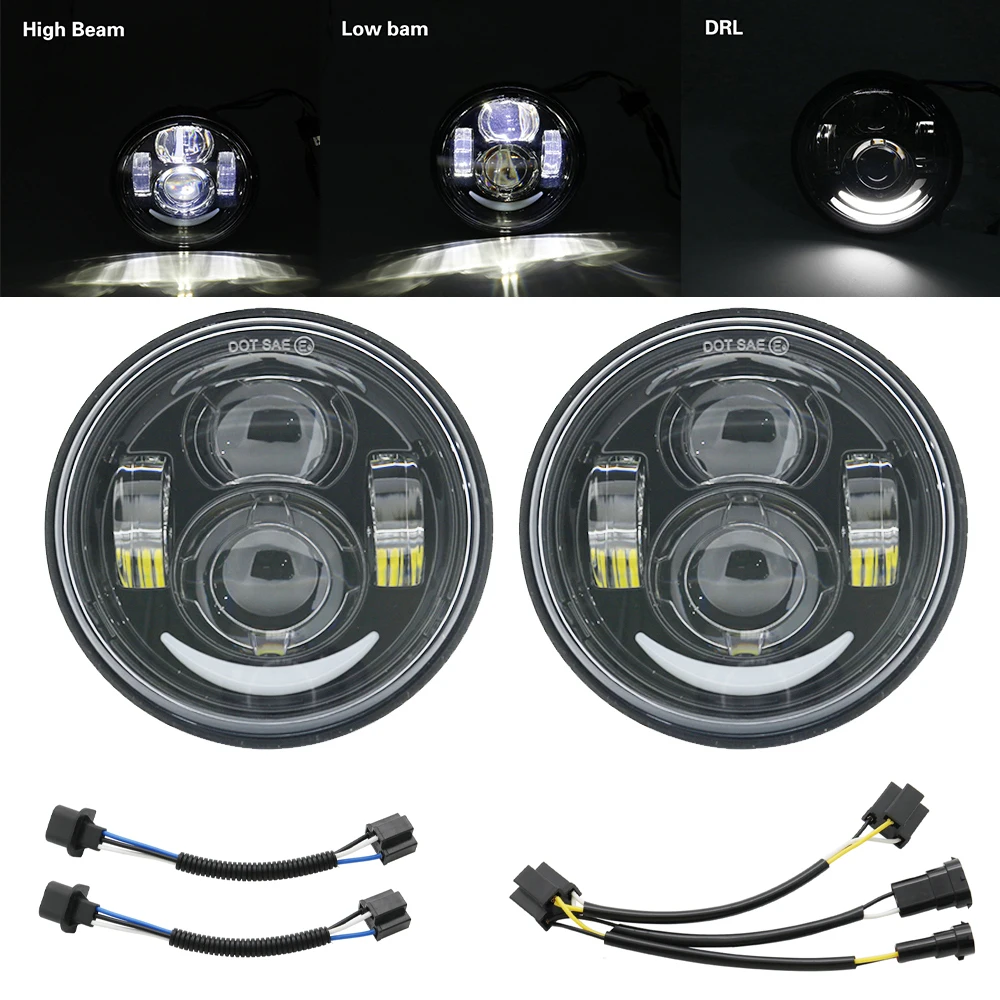 4.65 inch H4 Led Koplamp Voor Harley FXDF Motorfiets Voor Harley Dyna Fat Bob 4.5 "Dual Koplamp Dubbele LED koplampen Met DRL